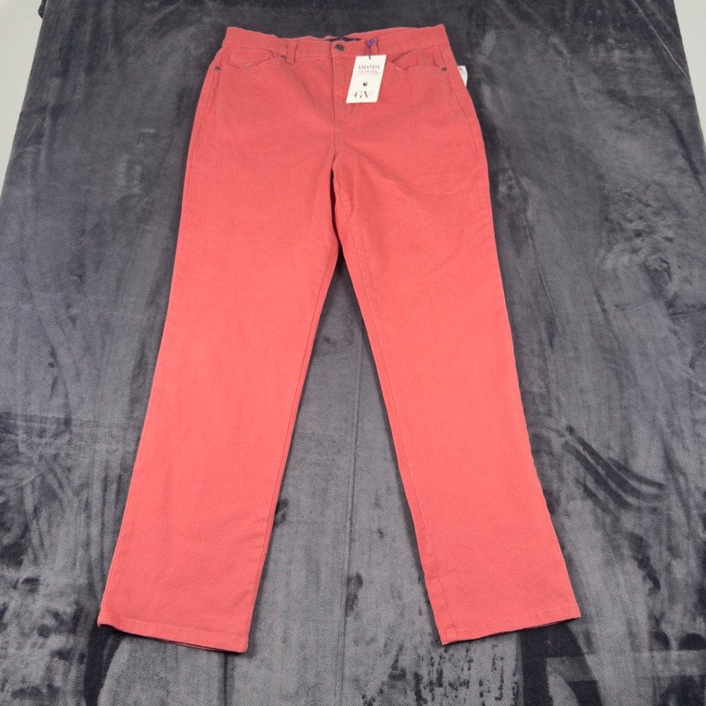 Gloria Vanderbilt Amanda Jeans Womens 12 Coral Pink High Rise Straight DGVB2692
